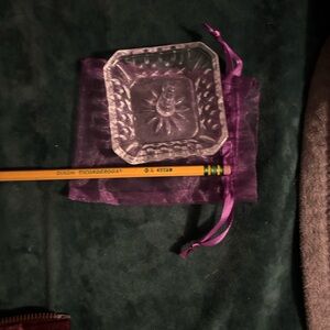 Clear Glass ring 💍 holder Dish with - Purple Pouch